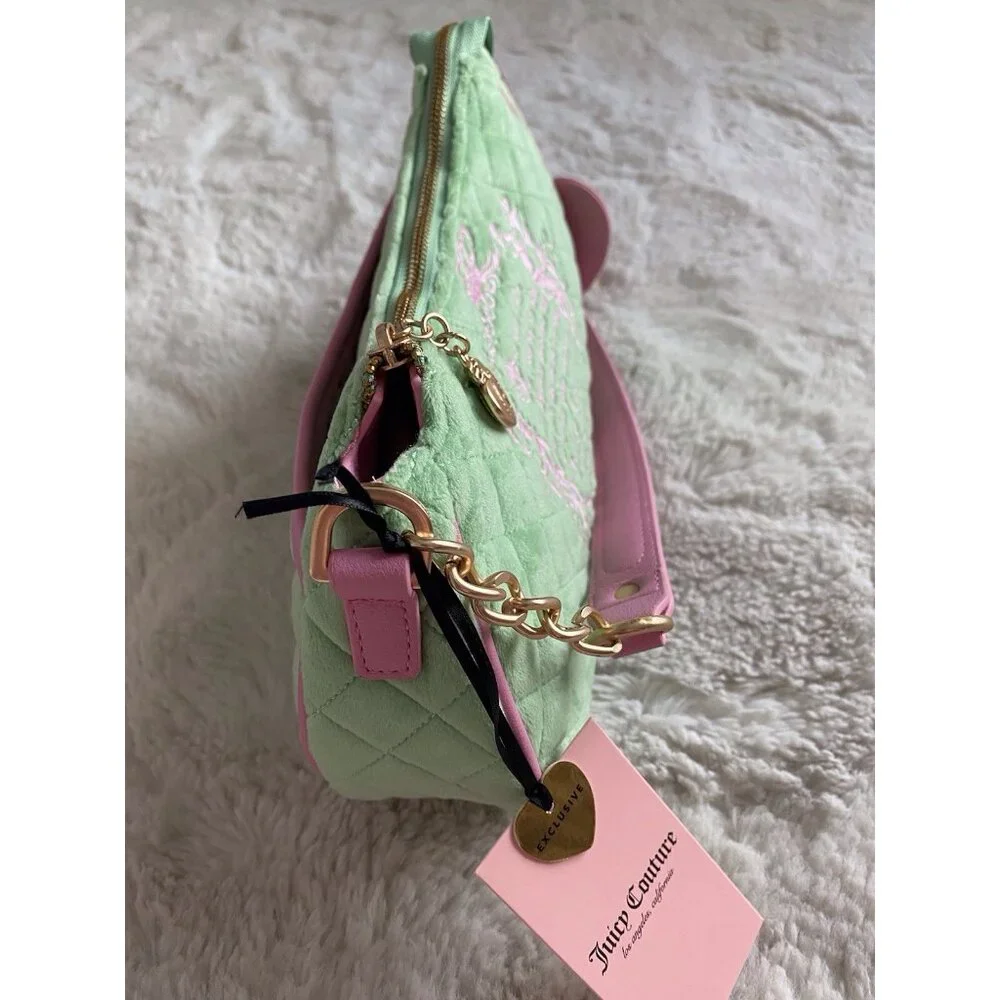 Juicy Couture Juicy Tale Shoulder Bag Retro Green Pink Quilted Bag Purse NEW - Picture 10 of 16